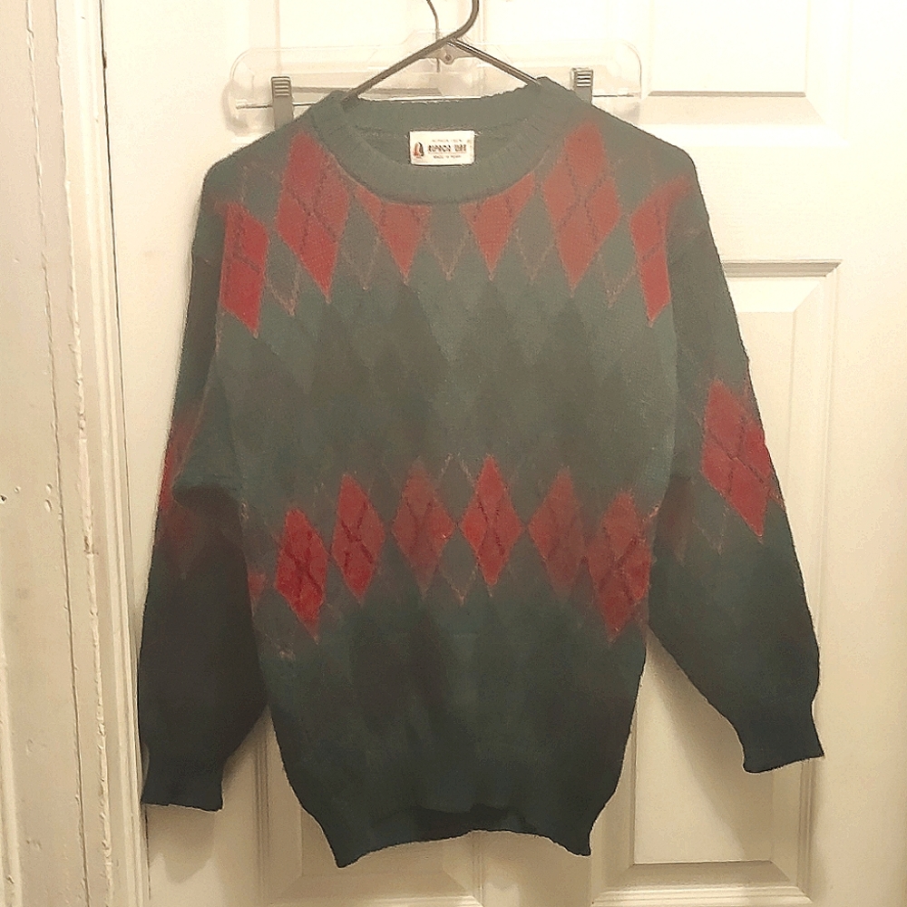Men's Green and Red Argyle Sweater
